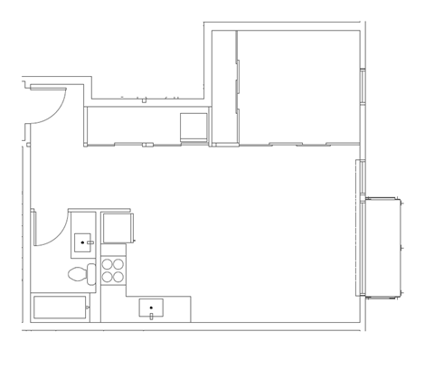 Floor plan for 1 bed, 1 bath, 621 sqft